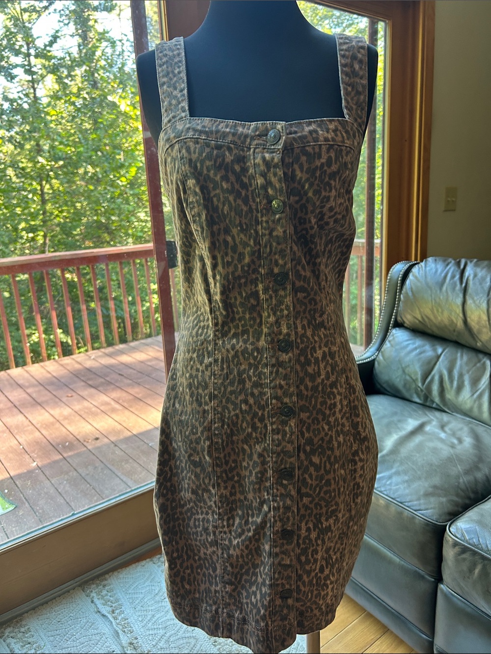Jessica Simpson Leopard-Print Button-Front Mini Dress in Brown